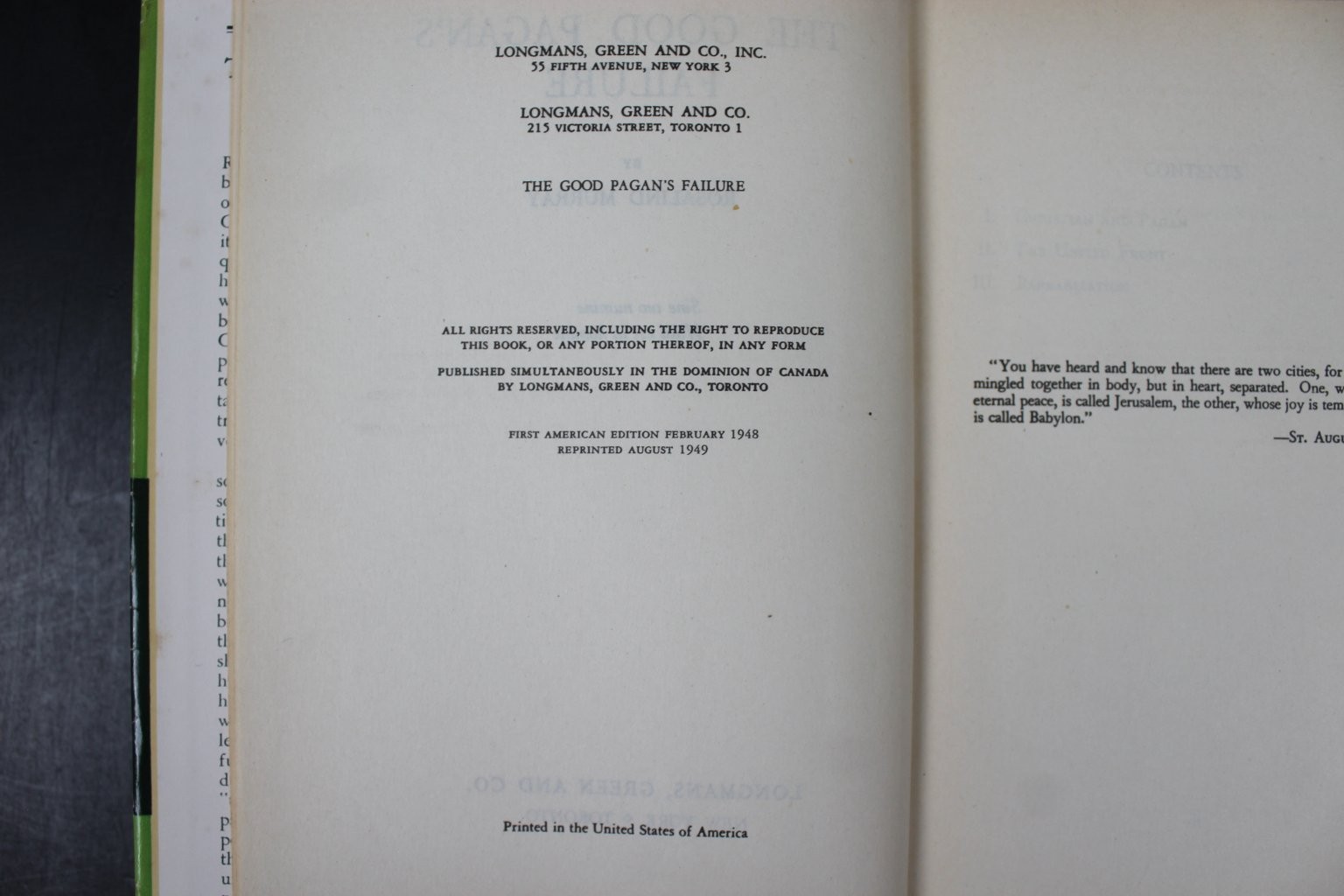 Good Pagan’s Failure Rosalind Murray 1948 1st US Edition Longmans Green HCDJ