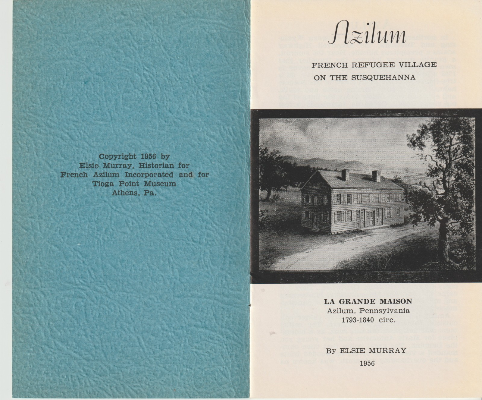 Azilum French Refugee village on the Susquehanna of 1793 booklet Elsie Murray