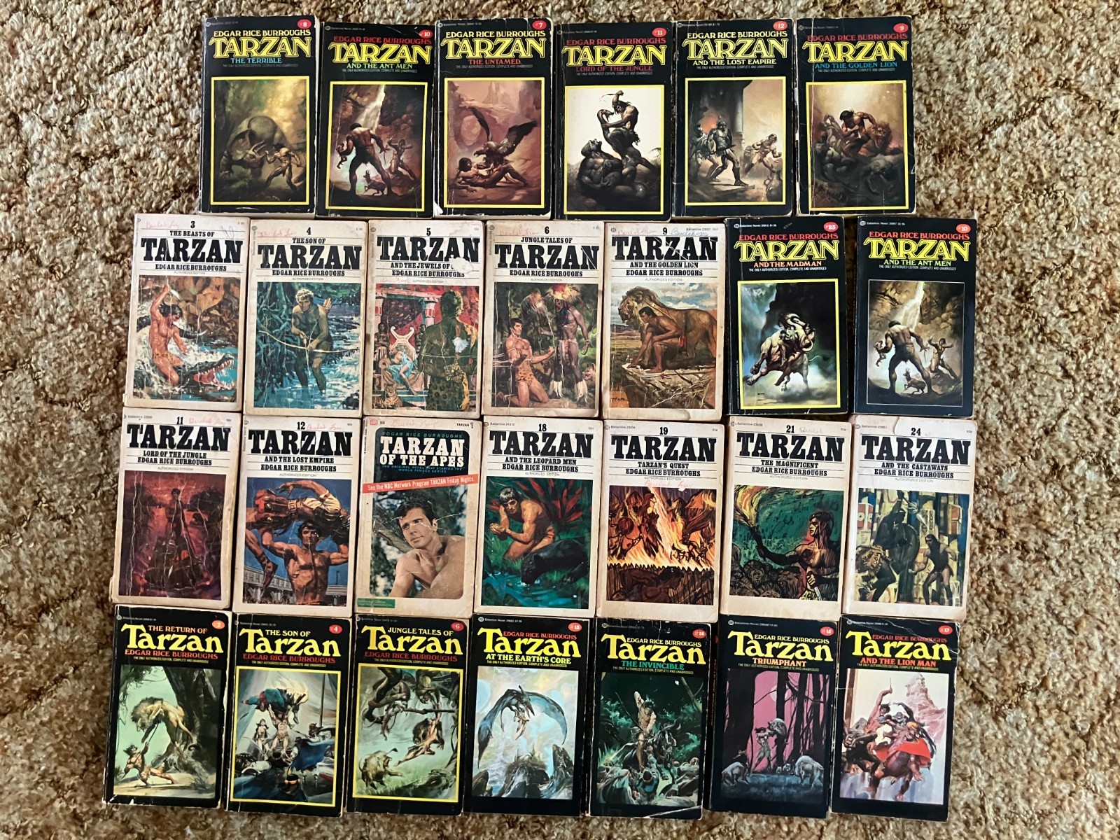 Tarzan, Edgar Rice Burroughs, Ballantine Paperback Book Lot Of 27
