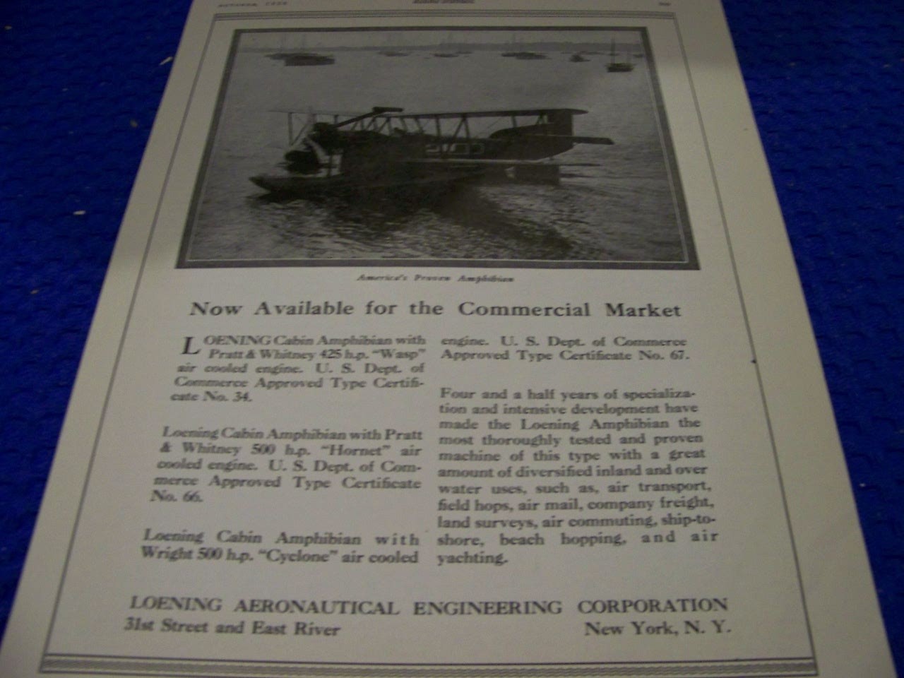 1928 LOEINING C-2 AMPHIBIAN “NOW AVAILABLE”..1-PAGE SALES AD (613RR)