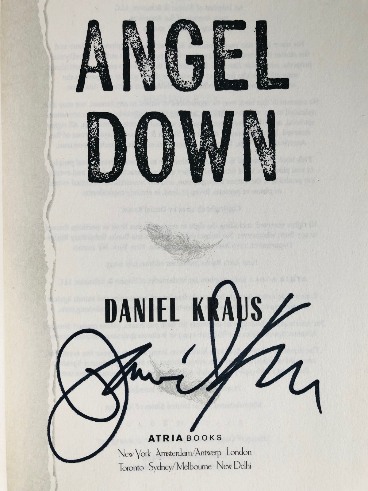 SIGNED Angel Down by Daniel Kraus 1st/1st (2025, Hardcover) TRUE FIRST EDITION