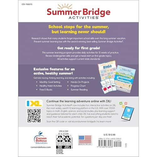 Summer Bridge Activities Kindergarten to 1st Grade Workbook 160 Pages Fun Lea…