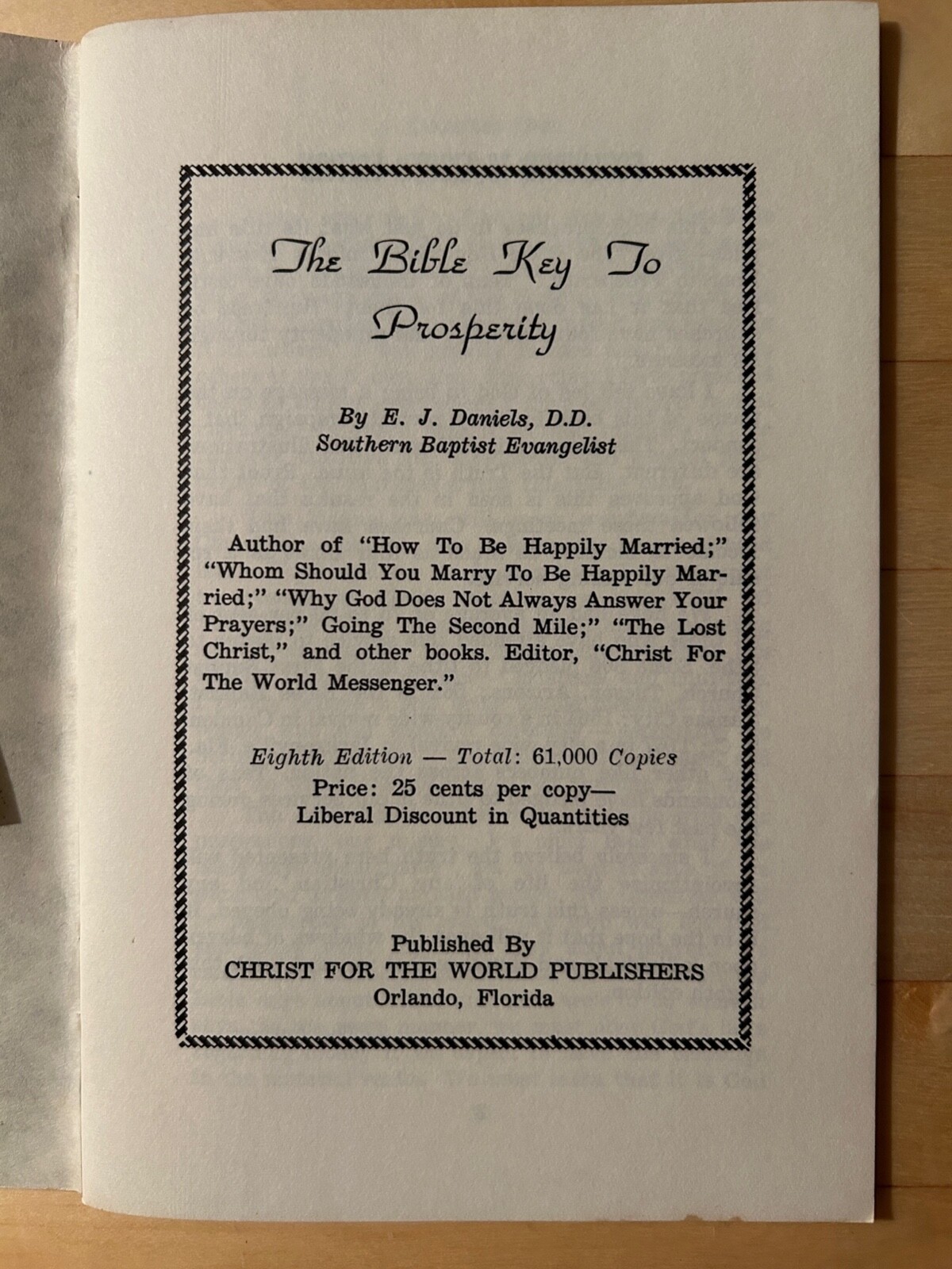The Bible Key to Prosperity by E.J. Daniels, D.D.
