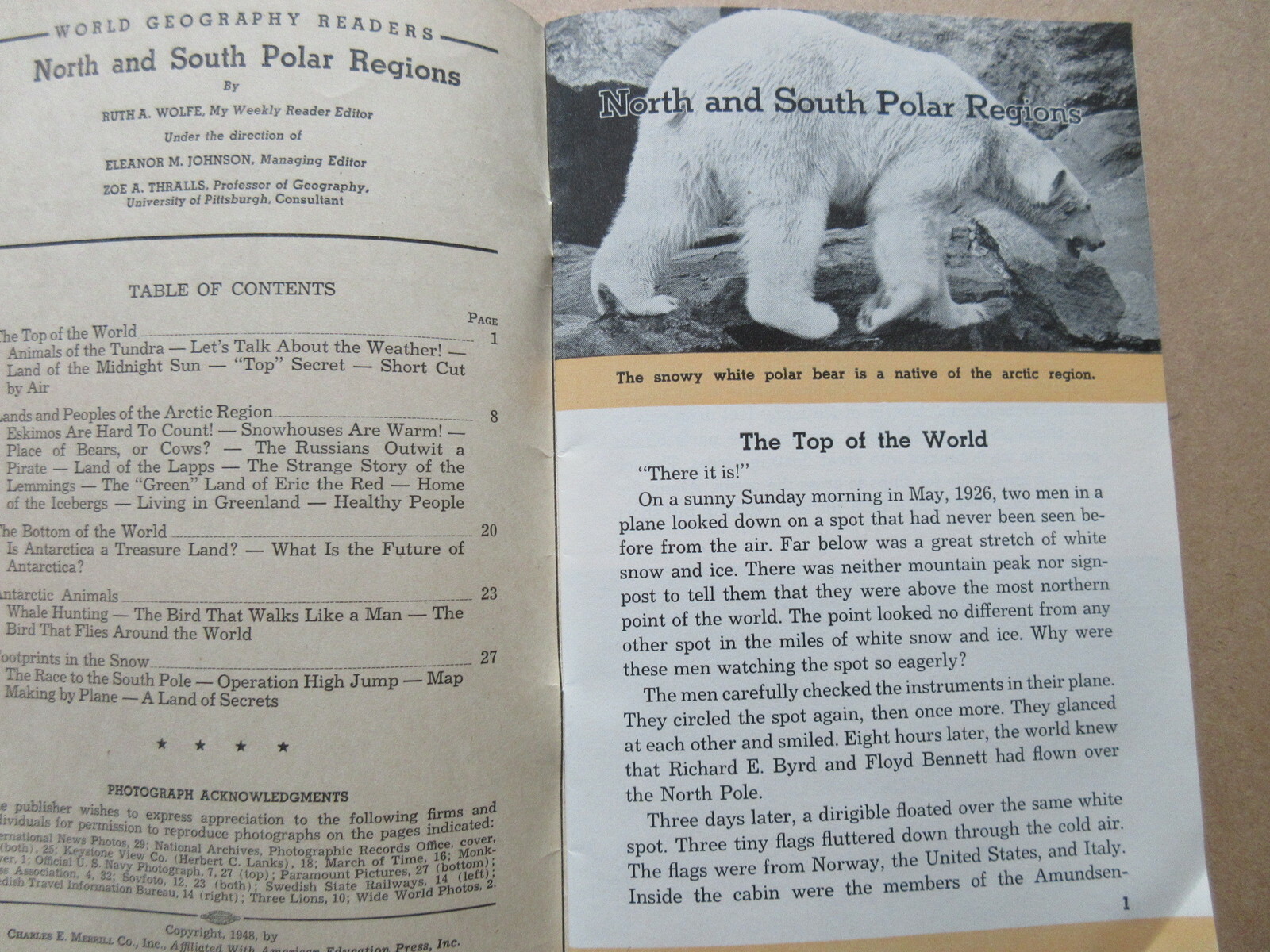 WORLD GEOGRAPHY READER North & South Polar Regions Charles Merrill Booklet 1948