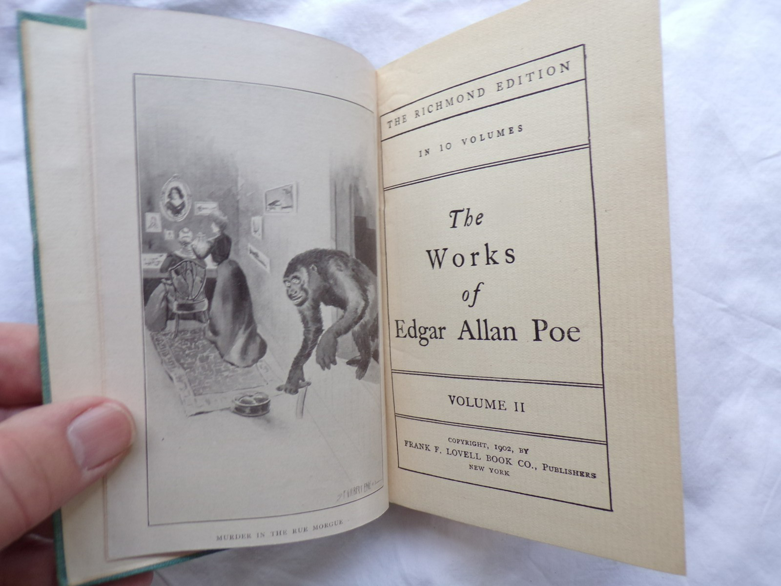 1902 WORKS OF EDGAR ALLEN POE RICHMOND ED. LITTLE BOOK BLUE GREEN COVER VOL. 2