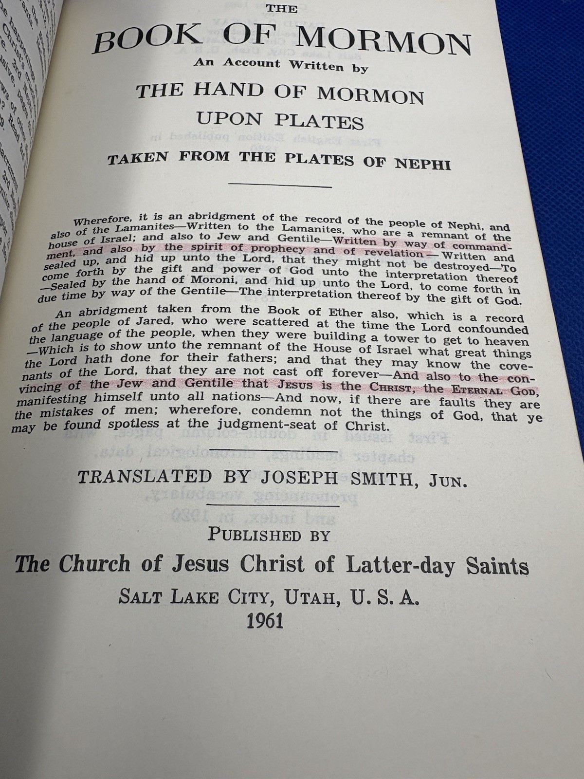 The Book of Mormon Paperback Vintage (1961) The Church of Latter-day Saints LDS