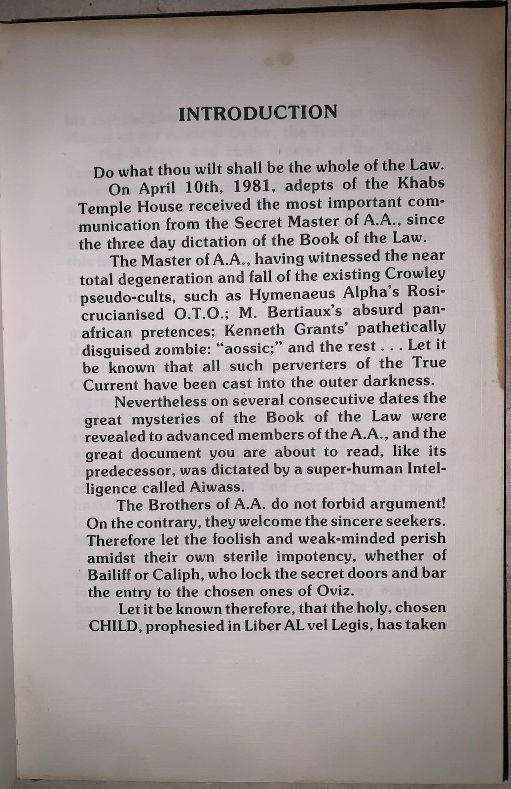 1981, Liber Vel Oviz 93 sub figura LXXVI as delivered by OVIZ to PRZOVAL, OCCULT