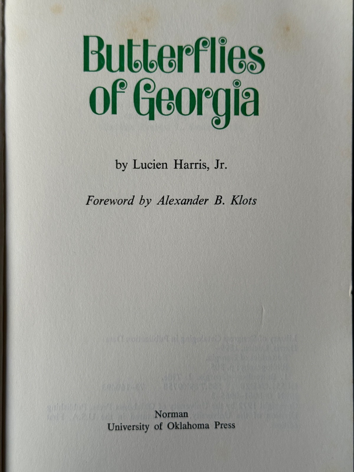 Butterflies of Georgia Lucien Harris Jr 1972 1st Ed PB Univ Oklahoma Press