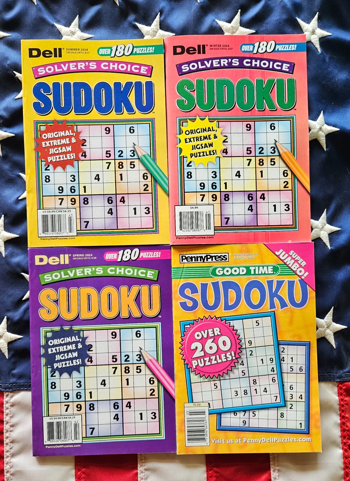 Lot 4 Penny Press Dell Solvers Choice & Good Time Jumbo Sudoku Puzzle Extreme