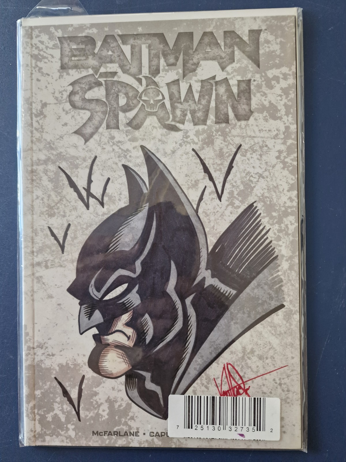 BATMAN/SPAWN #1 – HAND DRAWN BATMAN SKETCH / REMARKED & SIGNED KEN HAESER W/COA