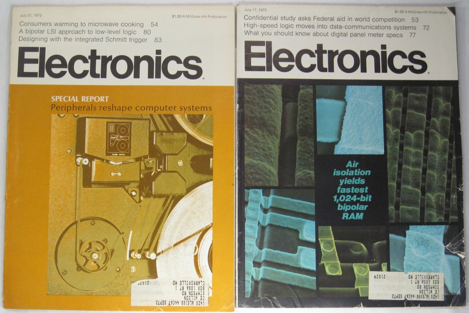 McGraw-Hill Vintage Electronics Magazine July 1972 Vol 45 Issue No 15 & 16