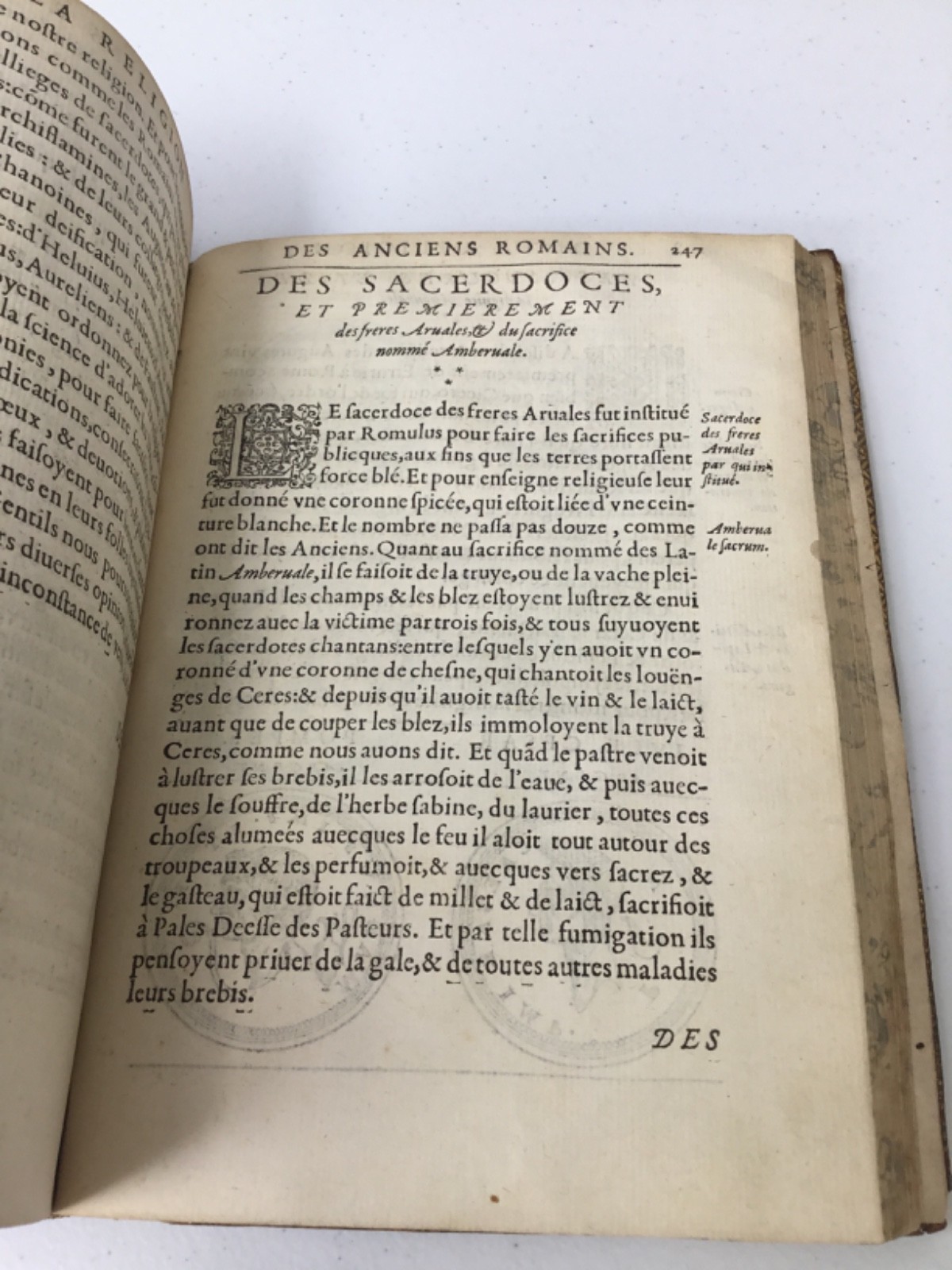1567 Discours De La Religion Des Anciens Romains, RARE Illustrated Leather Latin