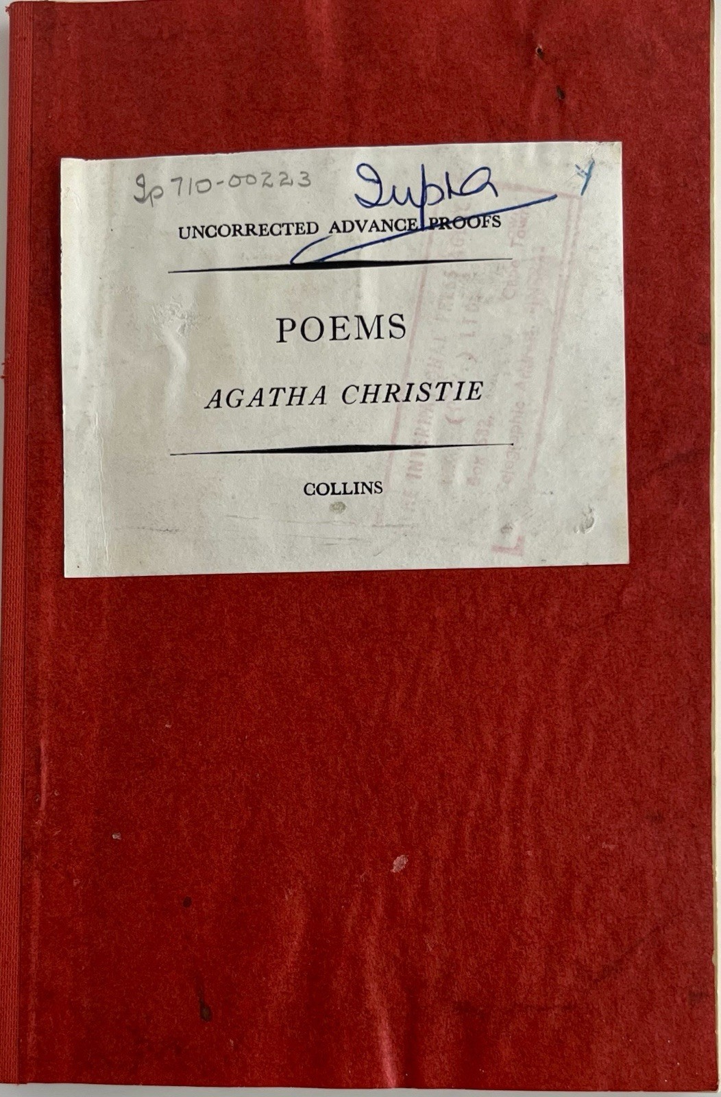 Agatha Christie- Poems 1973 Uncorrected Advance Proof Collins – Extremely Rare