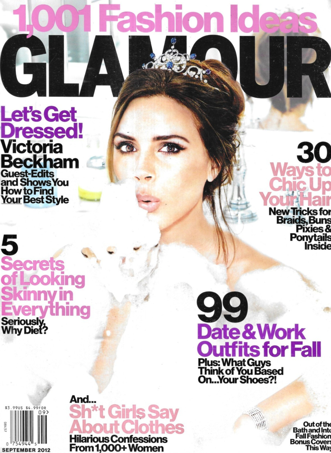 Glamour Magazine Victoria Beckham 99 Date and Work Outfits Hair Tips 2012