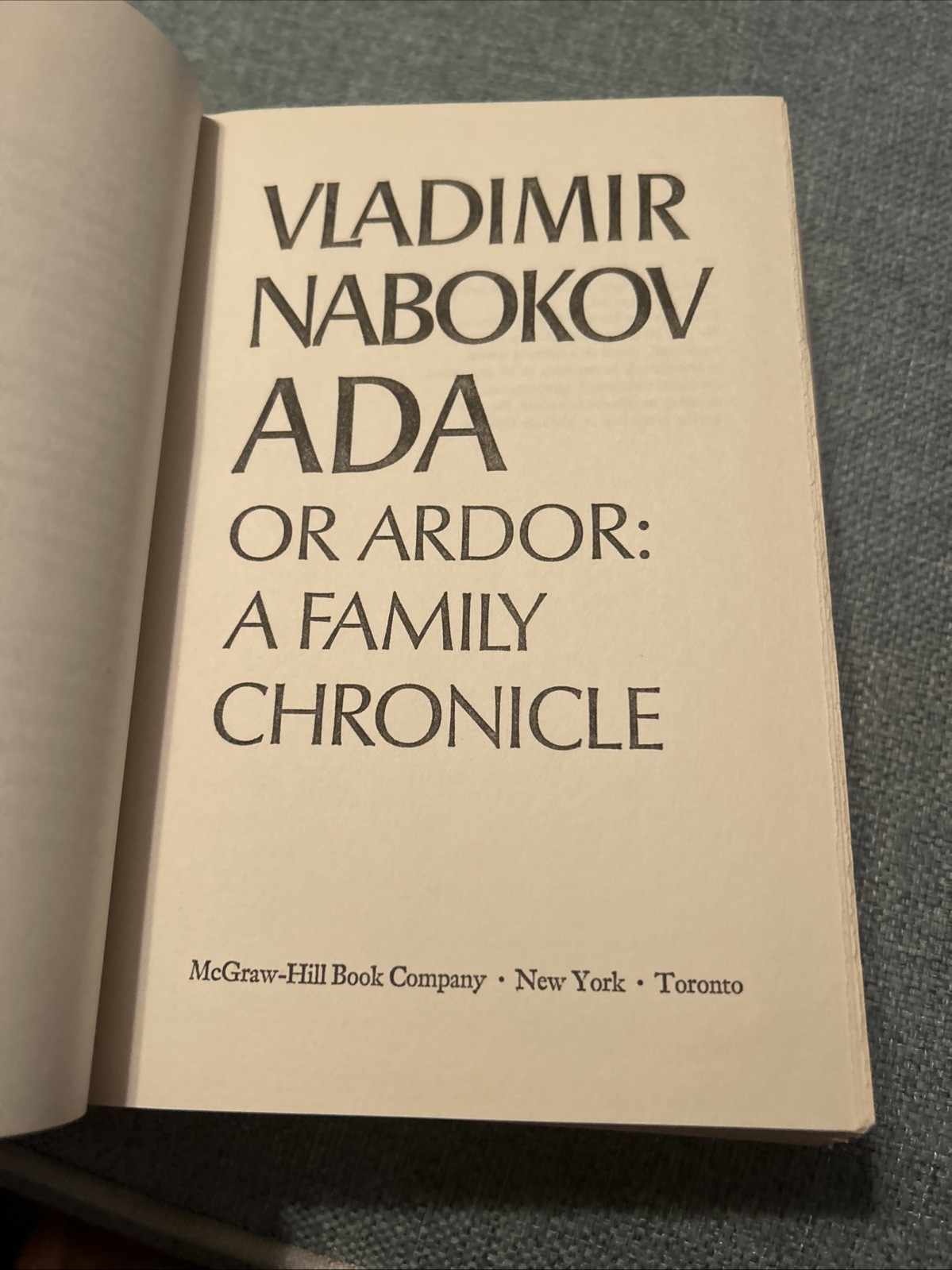 ADA By Vladimir Nabokov 1969 HCDJ Good Condition