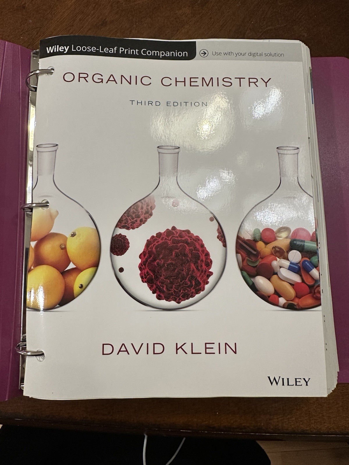 Organic Chemistry by David R. Klein Pre-owned Wiley Third Edition Binder Book