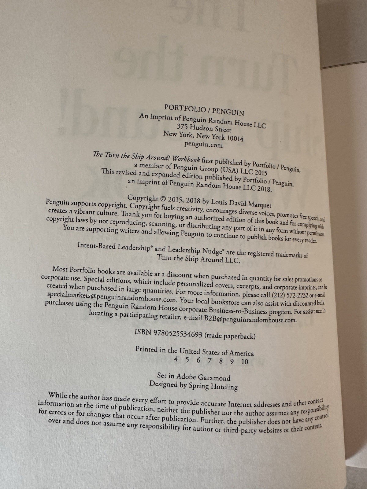 Turn the Ship Around! Workbook By L. David Marquet, Andy Worshek Unused