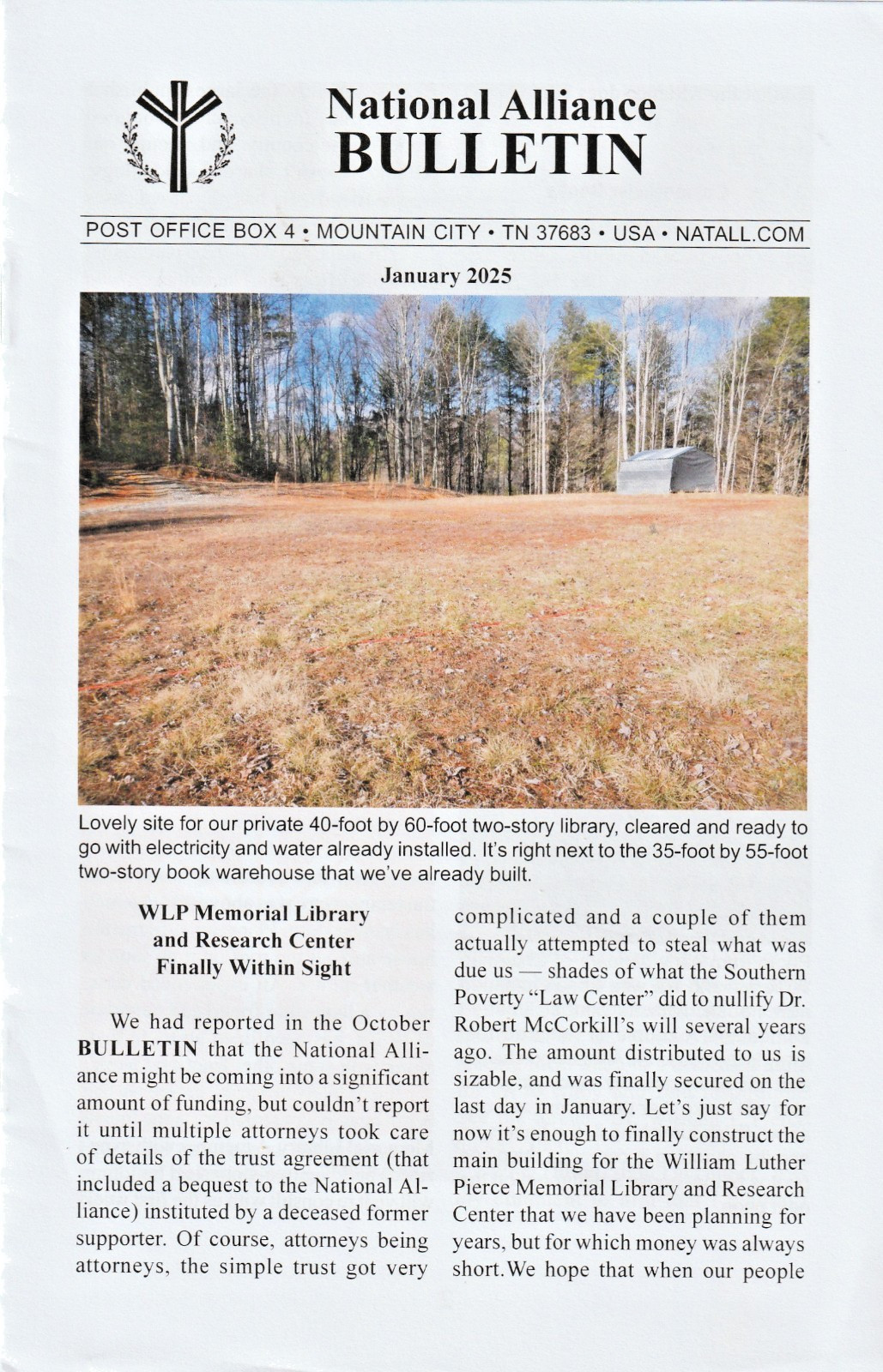 National Alliance Bulletin January 2025 william pierce/Will Williams USA Rare