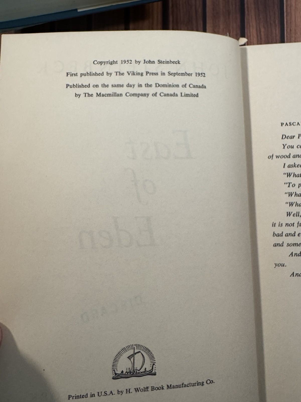 East of Eden Steinbeck 1952 First Trade Edition Viking Hardcover Bite Error