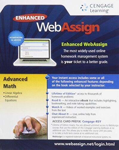 ADVANCED MATH WEBASSIGN-ACCESS – Printed Access Code – VERY GOOD