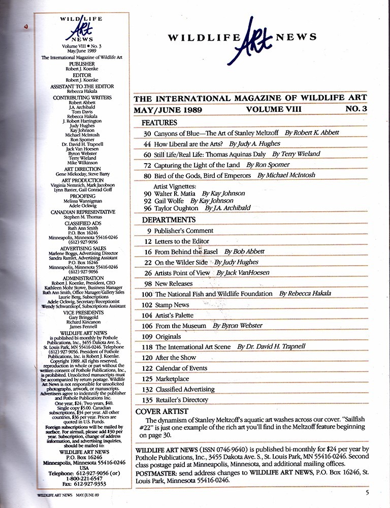 1989 WILDLIFE ART NEWS Full Year 6 Issues + 1990 & 1991 Artist Profile Yearbooks