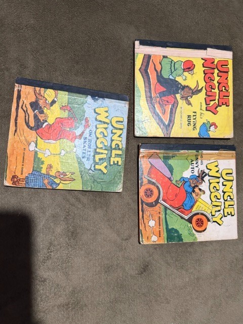3 VTG Uncle Wiggily Books 1940’s-Howard Garis,Roller skate, fun auto, flying rug