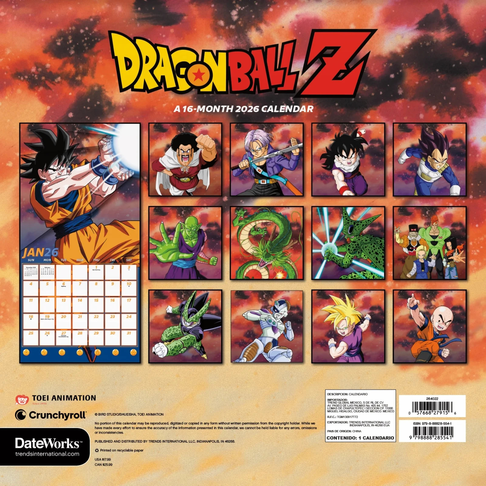 DRAGON BALL Z A 16-MONTH 2026 CALENDAR | SEALED