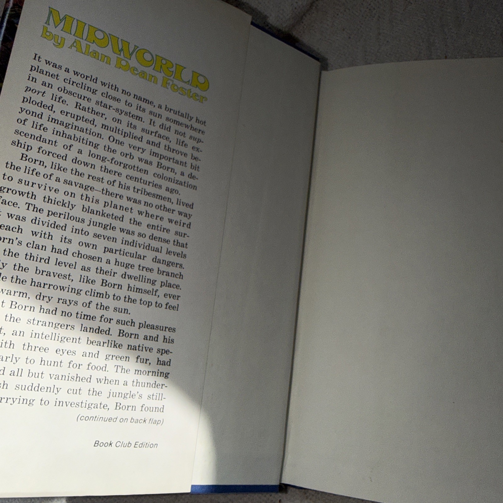 Midworld Alan Dean Foster 1975 Book Club Ed. Hardcover with Dust Jacket Very Goo