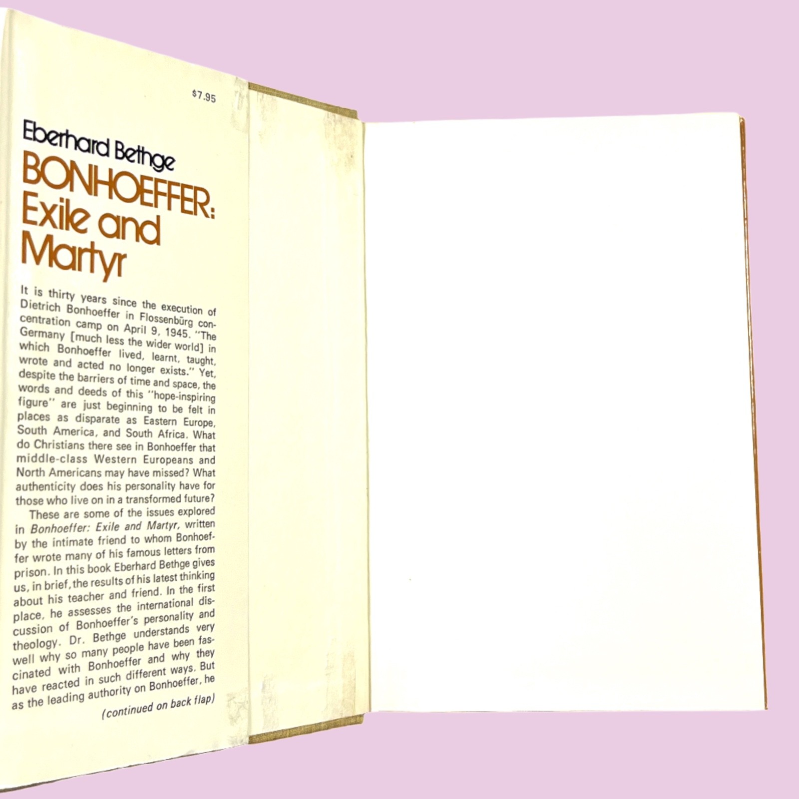 Bonhoeffer: Exile & Martyr (1975) Eberhard Bethge HC DJ Theology Biography