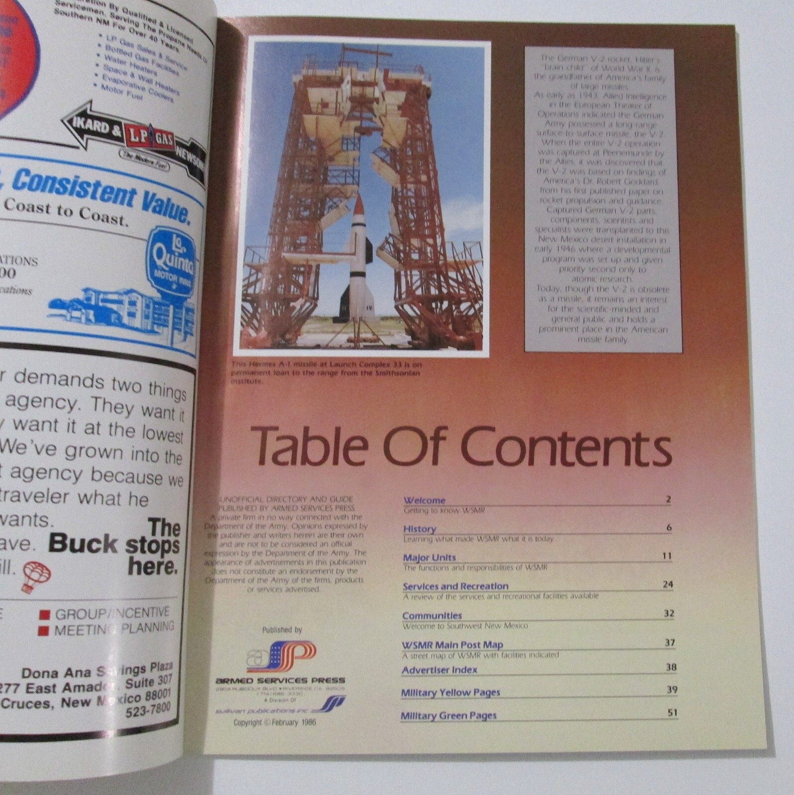 Vintage White Sands Missile Range Welcome Magazine 1986 Armed Services Press