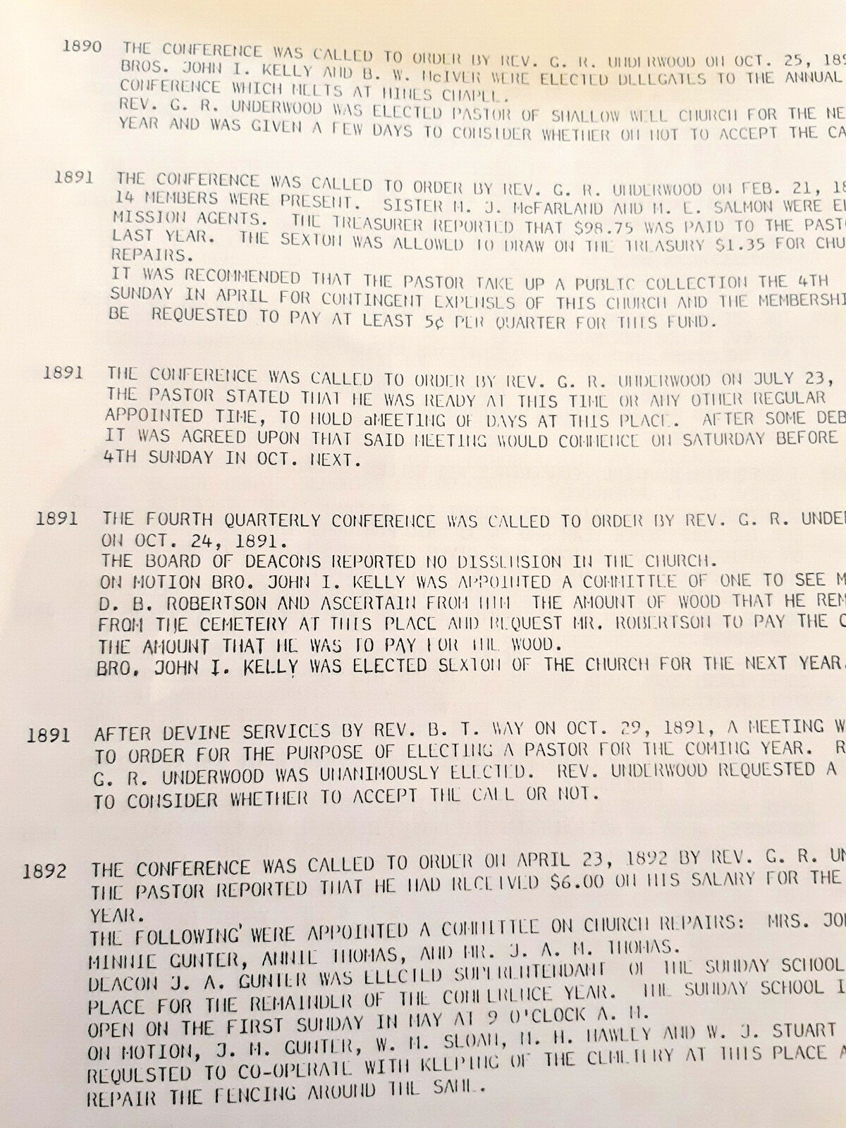 History Of Shallow Well United Church Of Christ, Sanford, North Carolina, Rare