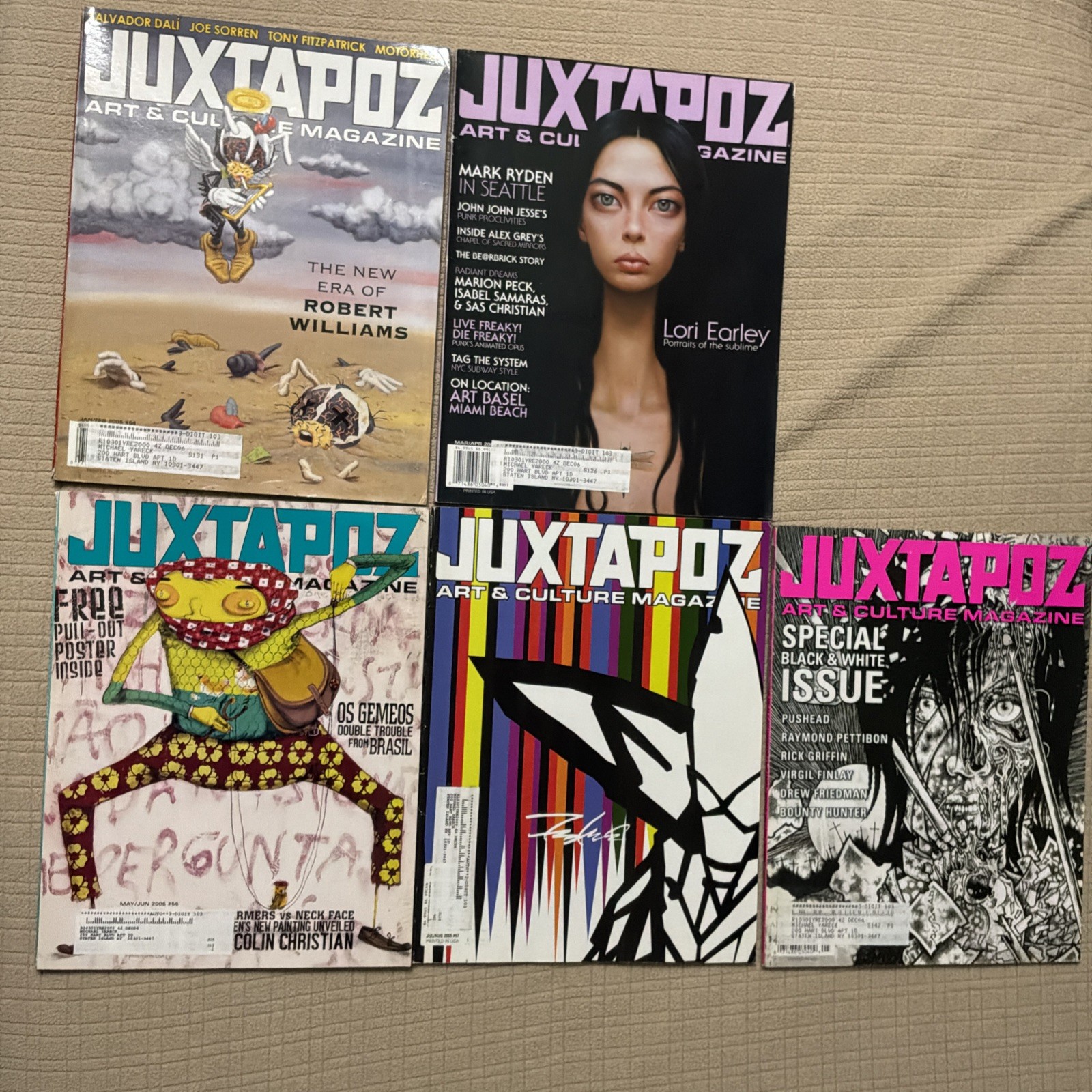 JUXTAPOZ Bimonthly 5 Magazines 2005 #54,55,56,57 +Special Black & White Issue