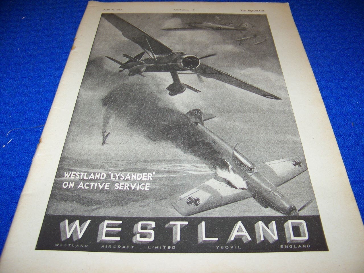 1941 WESTLAND LYSANDER “..ON ACTIVE SERVICE”..1-PAGE SALES AD (663JJ)