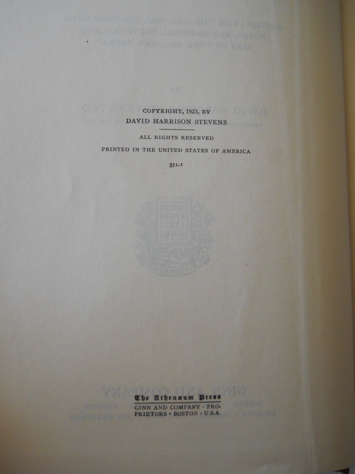 TYPES OF ENGLISH DRAMA 1660-1780 DAVID HARRISON STEVENS, ANTIQUE BOOK