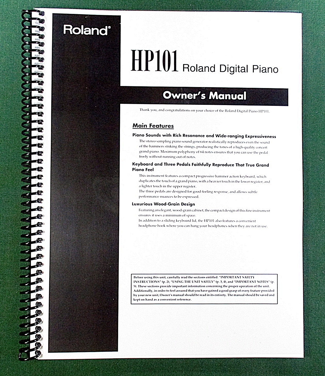 Roland HP-101 Owner’s Instruction Manual: 40 Pages & Protective Covers!