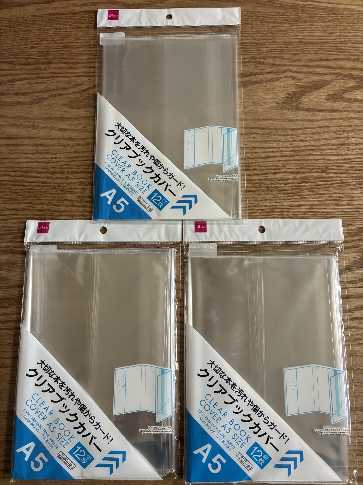 Set of 3 Daiso Japan Clear Book Cover A5 12 Sheets Transparent New