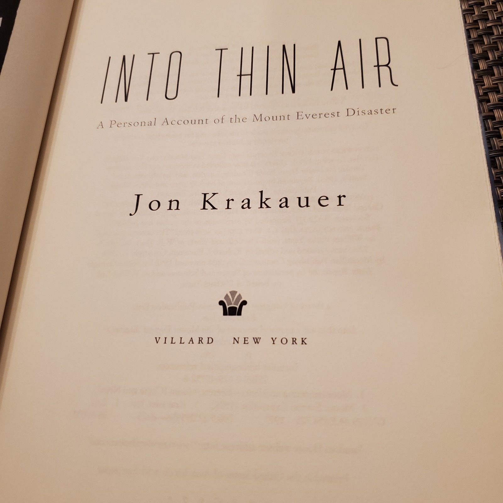 Into Thin Air, Jon Krakauer, 1st Edition/1st Printing, 1997, HC/DJ
