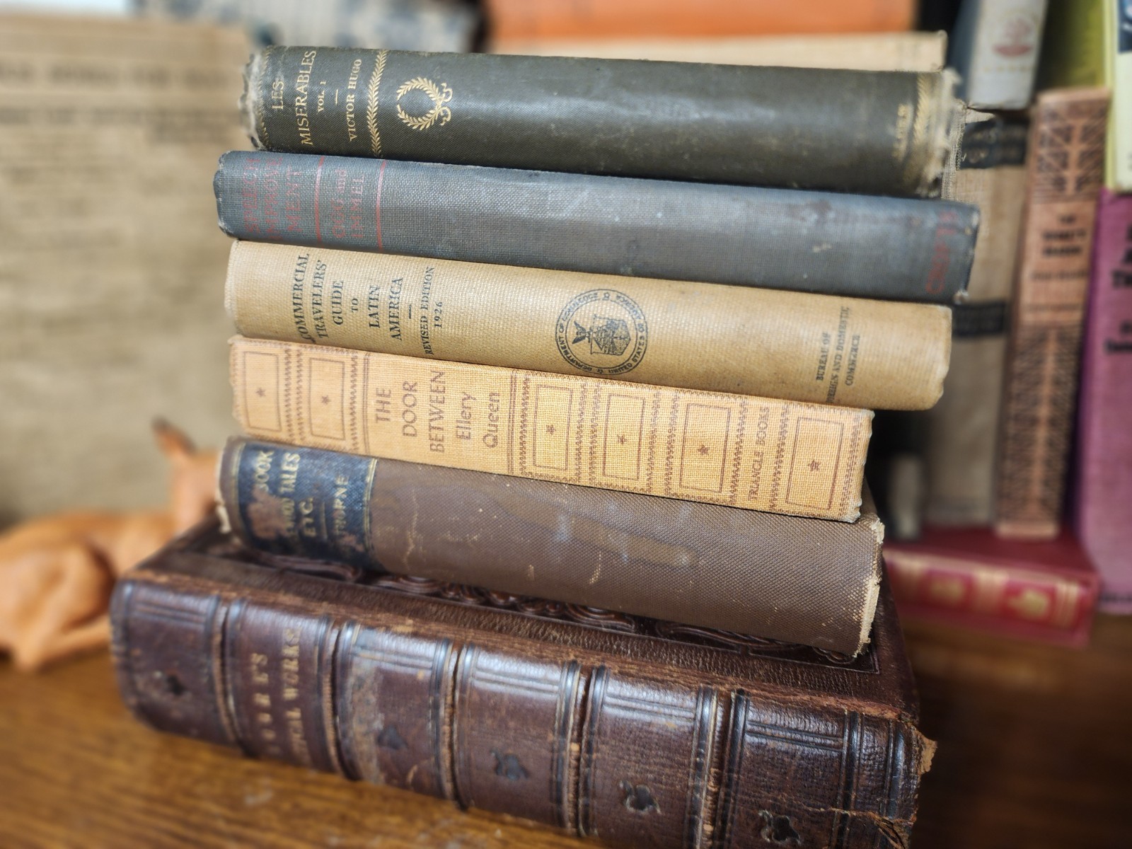 Vintage Hardcover Books, Brown Tan Neutral Grey , Rustic Staging Decor, Lot of 5