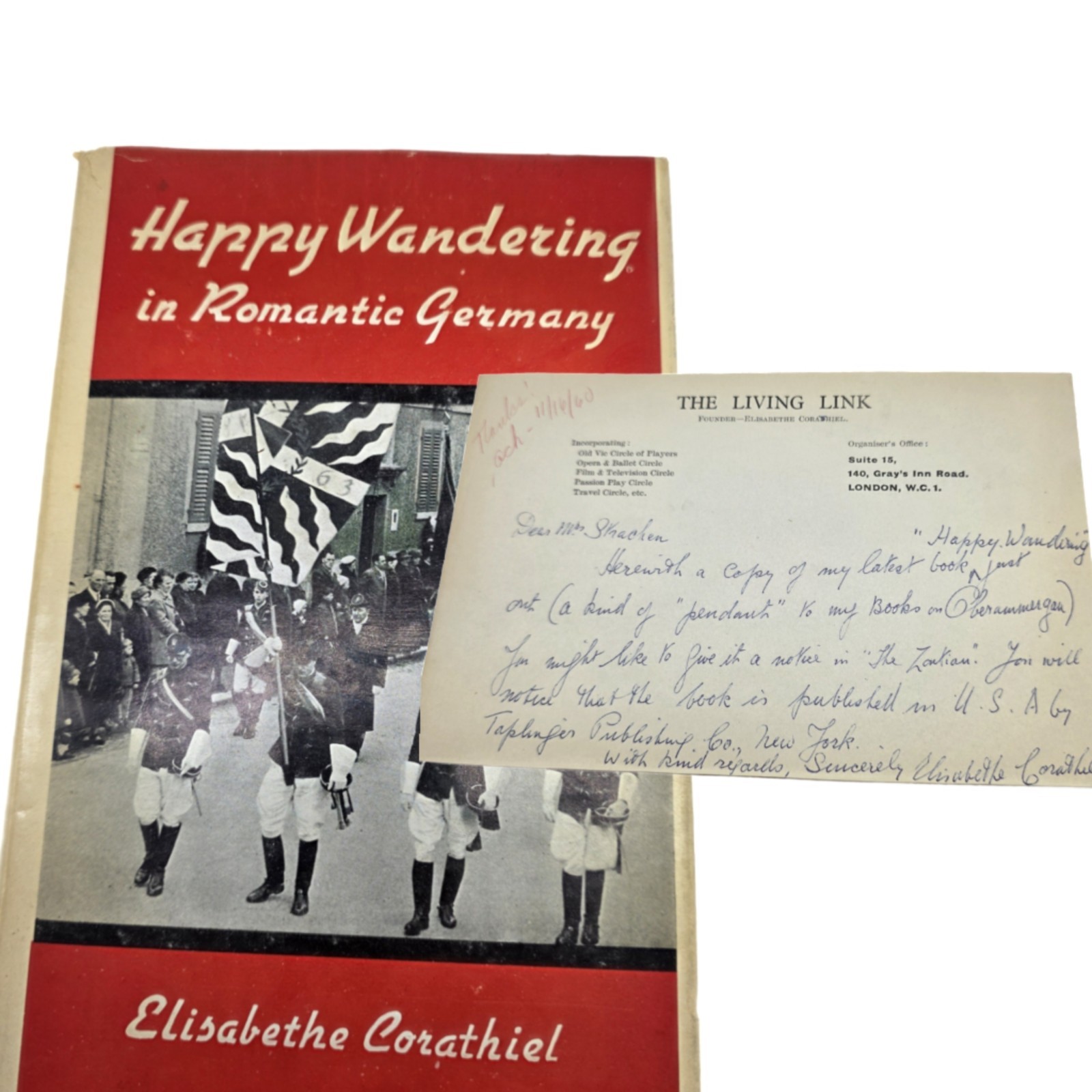 VTG Happy Wandering Romantic Germany Elisabethe Corathiel + SIGNED LETTER Travel