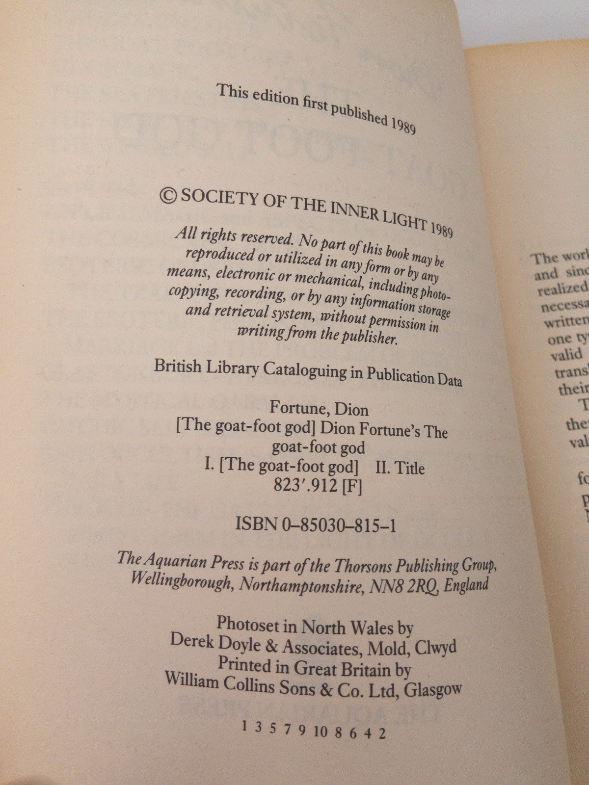 The Goat-Foot God – Dion Fortune – Aquarian Press – 1989 Paperback Occult