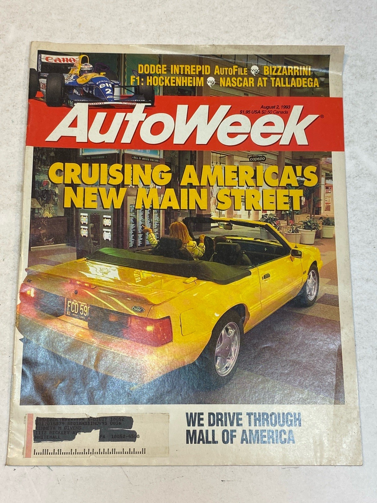 Autoweek Magazine Aug 2 1993 Mustang 5.0 Mall of America Cruising Ford Street