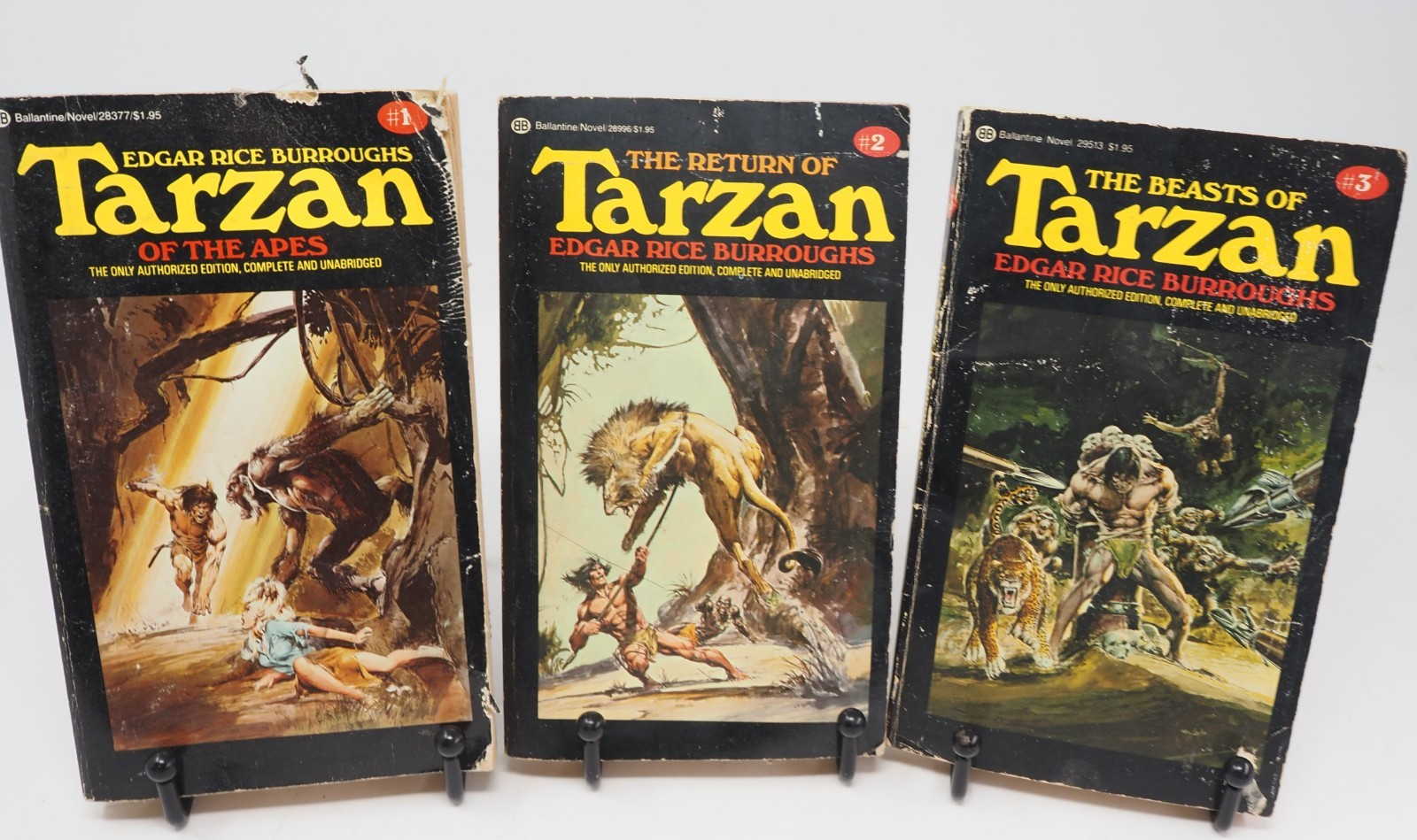 3 Tarzan Edgar Rice Burroughs Black Cover Ballantine Paperback Novels 1 2 3
