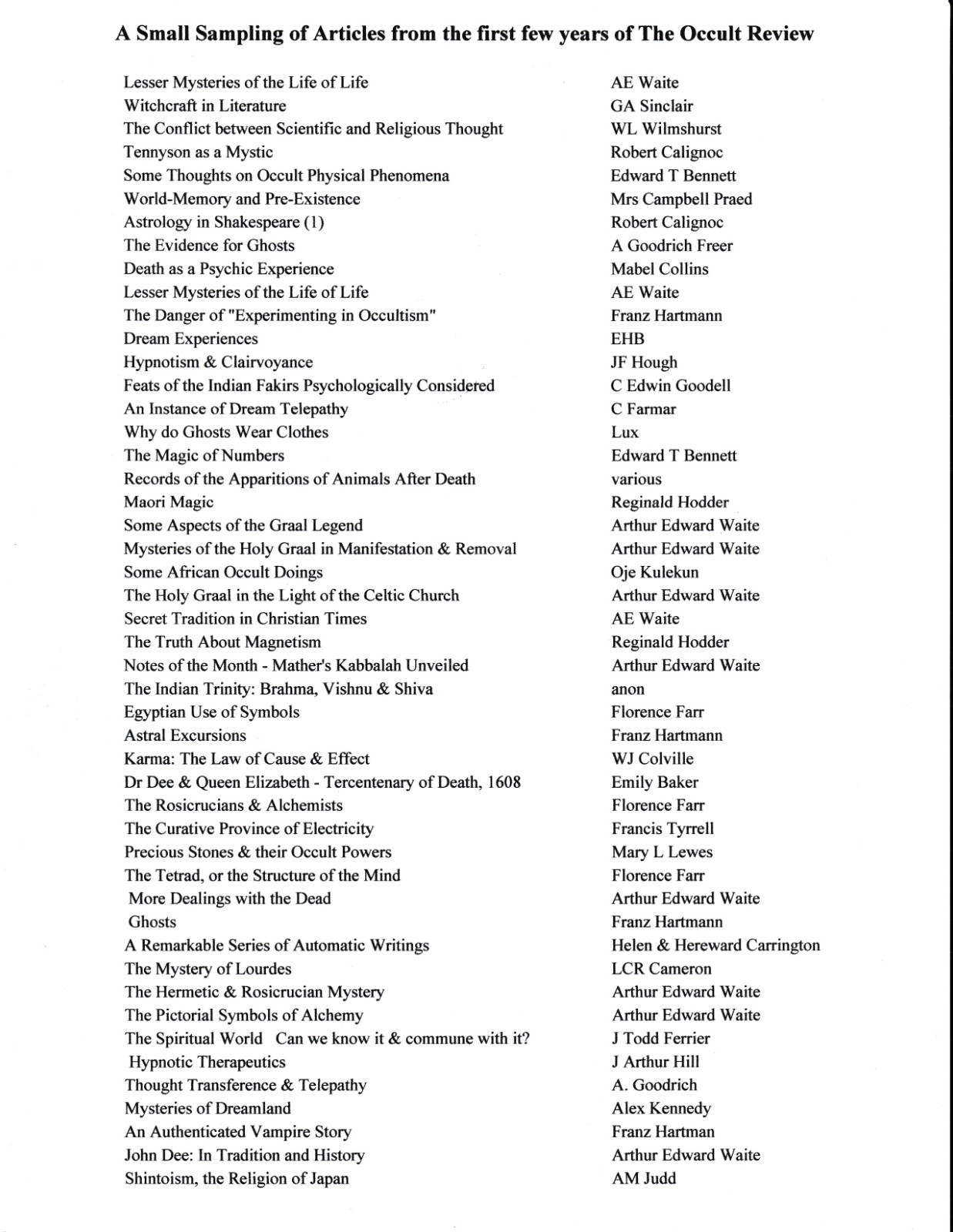 The Occult Review magazine 1905 – 1931. Over 300 issues on DVD or USB drive