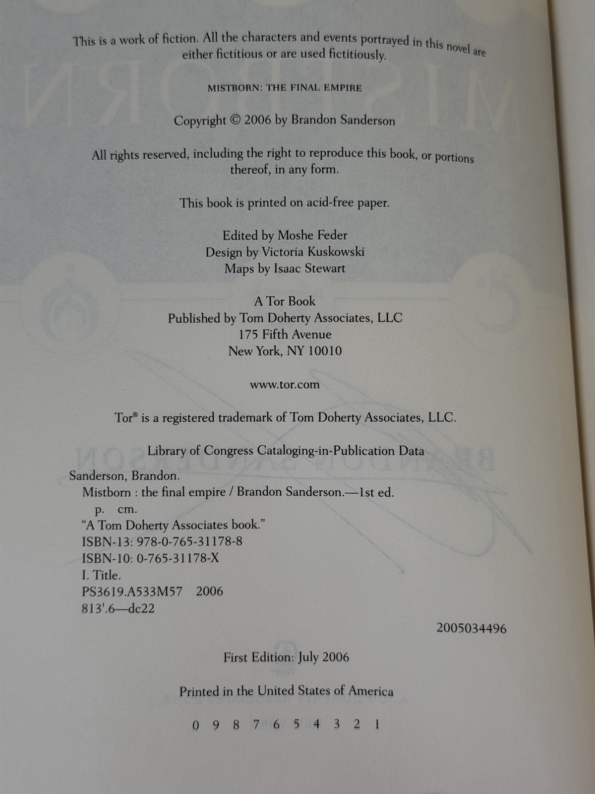 Mistborn First Edition Signed Brandon Sanderson
