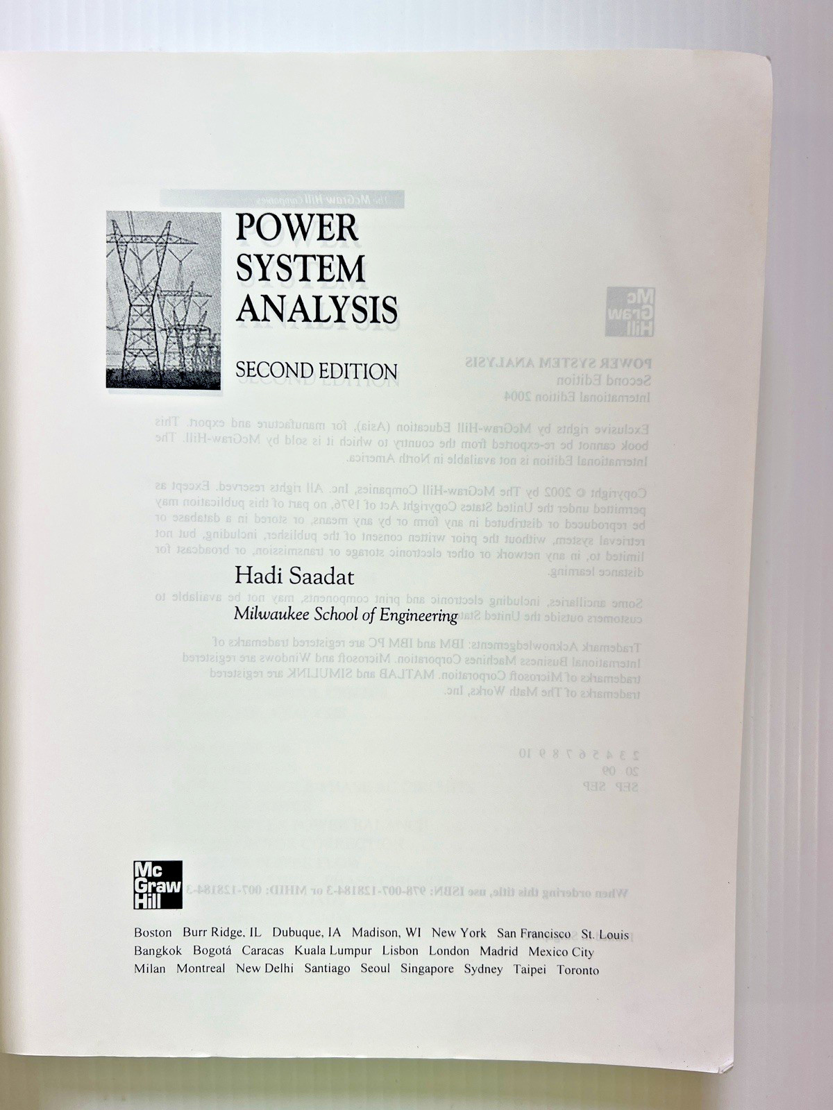 Power Systems Analysis Second Edition Hadi Saadat 2004 International Edition PB