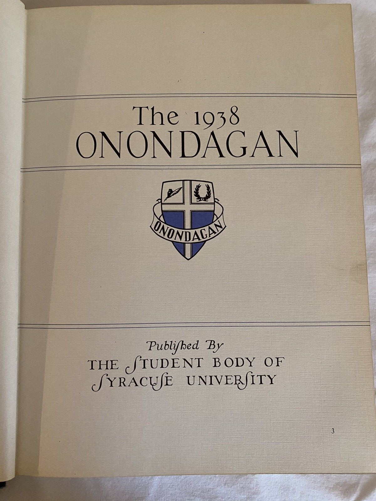 The 1938 Onondagon Syracuse University Vol No LV 328 Pages Hardback