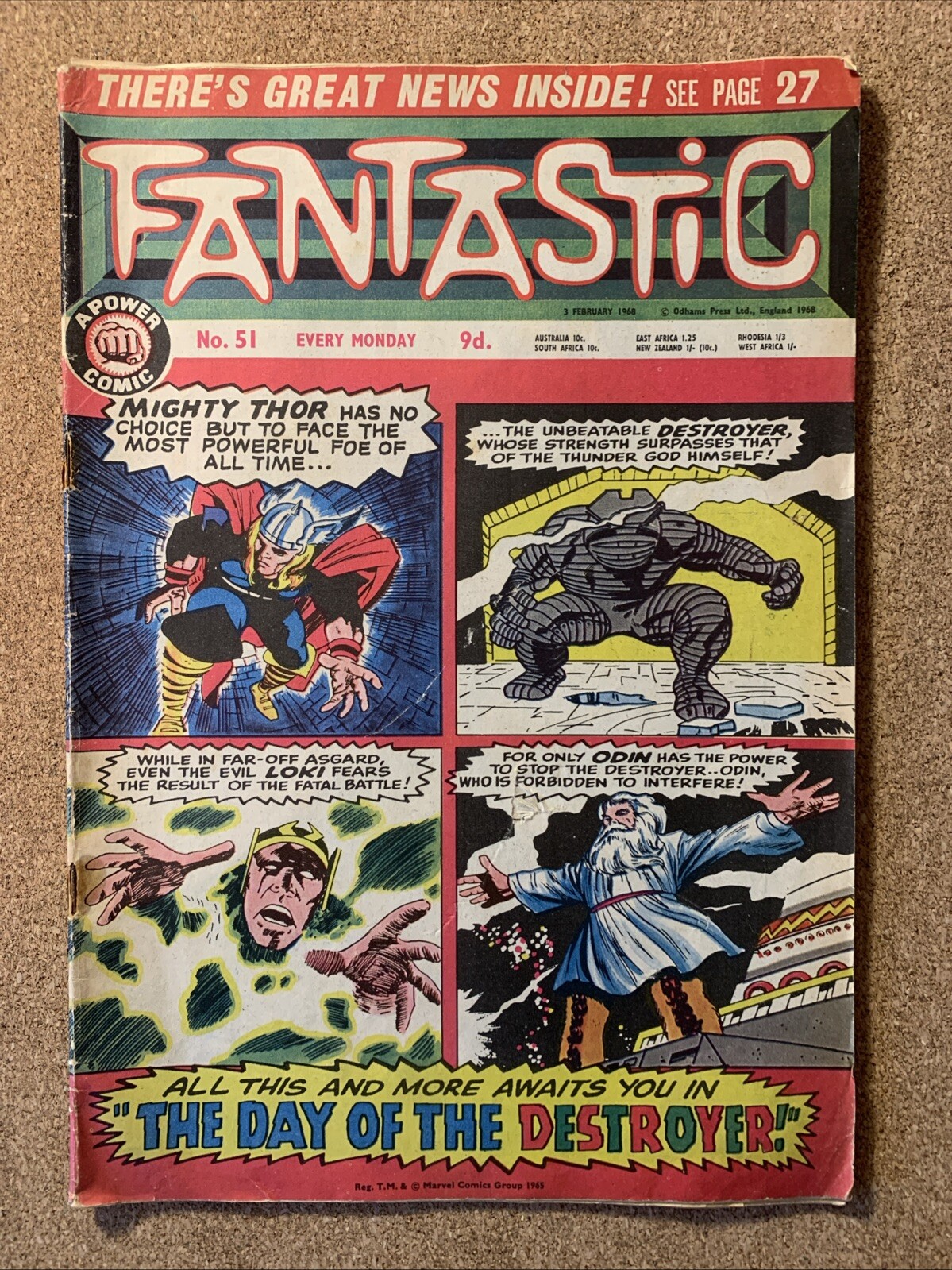 Fantastic UK Weekly # 51 VG X-Men, Thor 1968