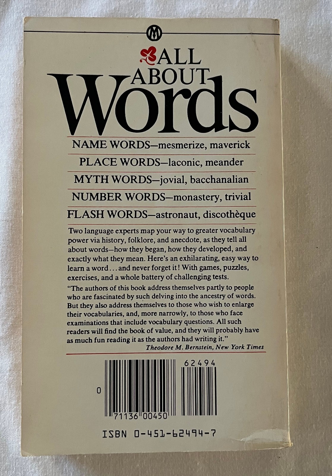 All About Words: An Adult Approach to Vocabulary Building, paperback 416 pages