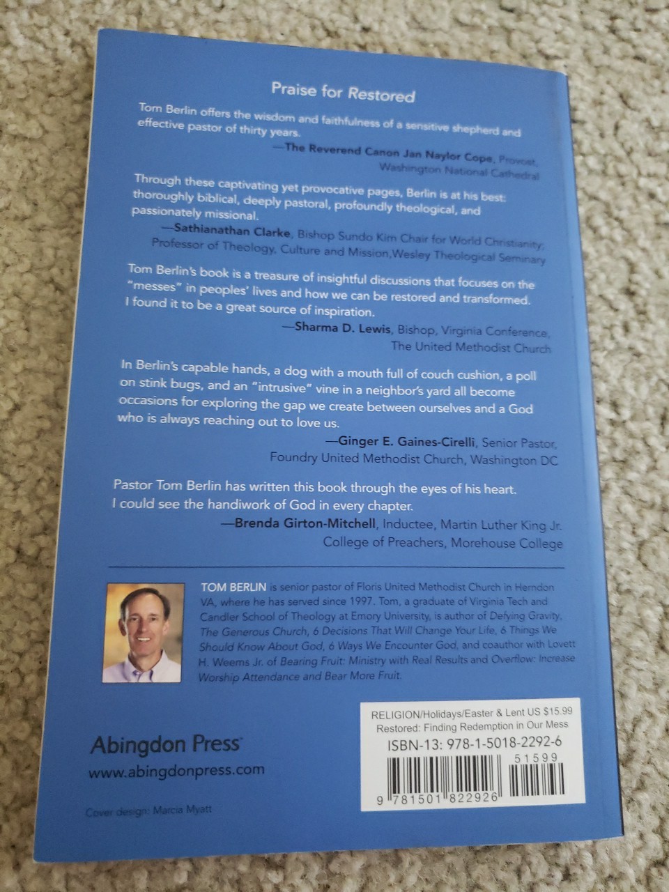 Restored – Finding Redemption in Our Mess by Tom Berlin 2016 Trade Paperback New