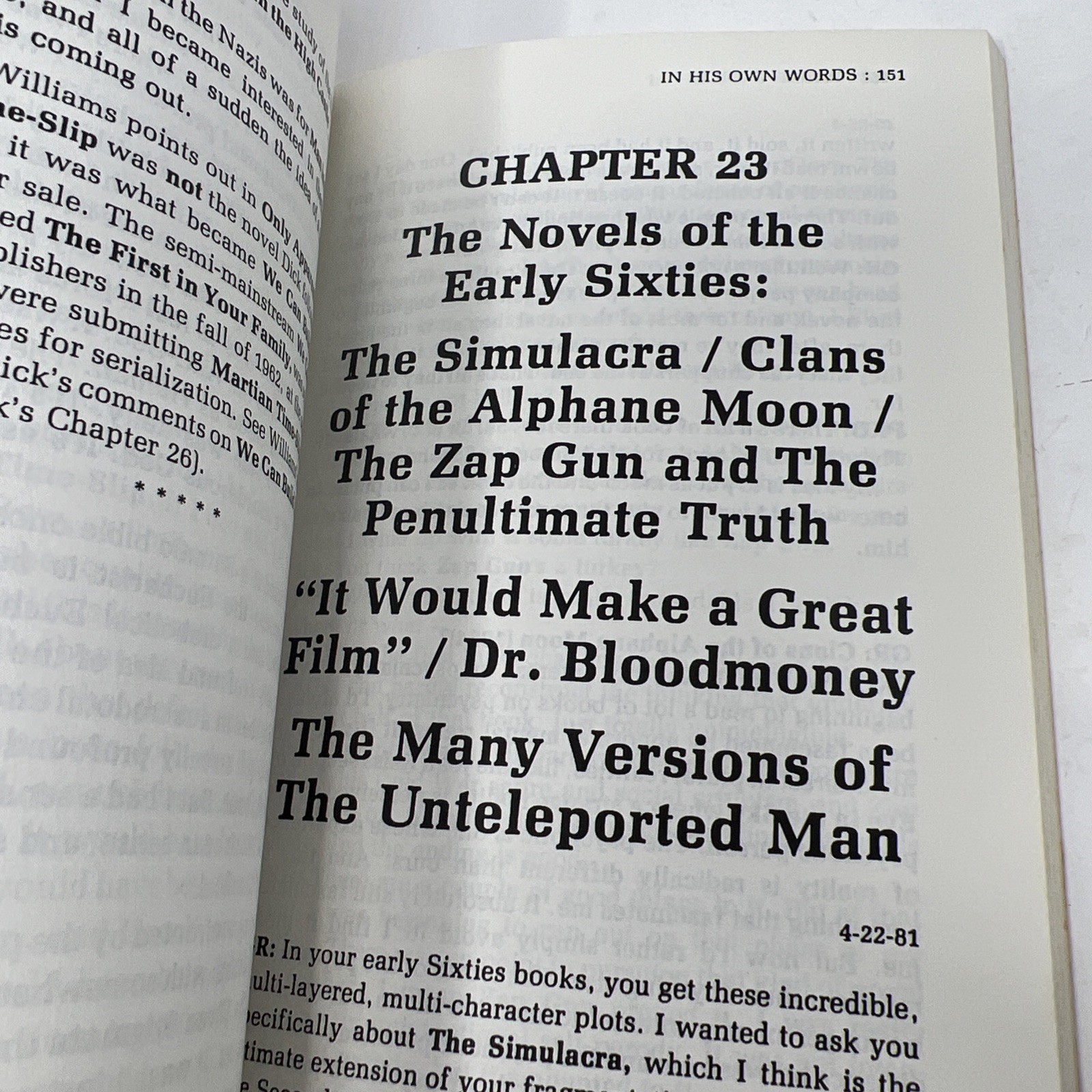 PHILIP K DICK In His Own Words Gregg Rickman 1988 Revised